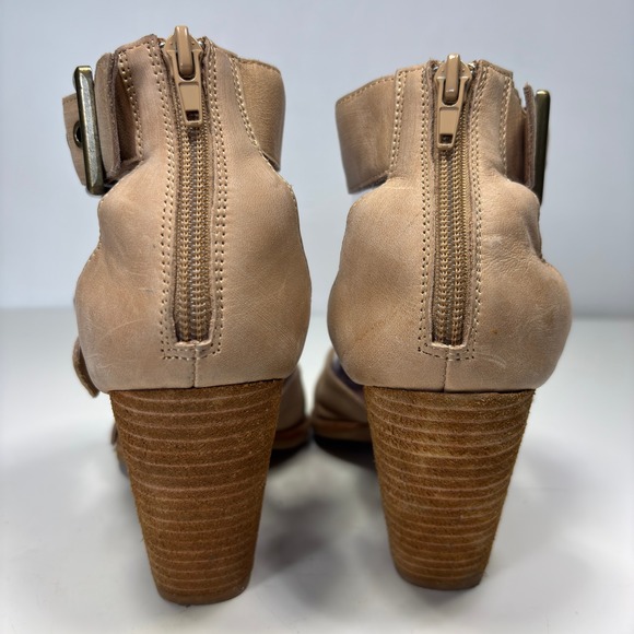Free People x Jeffrey Campbell Nude Leather Strappy Block Heel Booties Size 8 - Picture 8 of 13